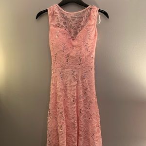 Pink High-Low, Backless and Sequined Prom Dress